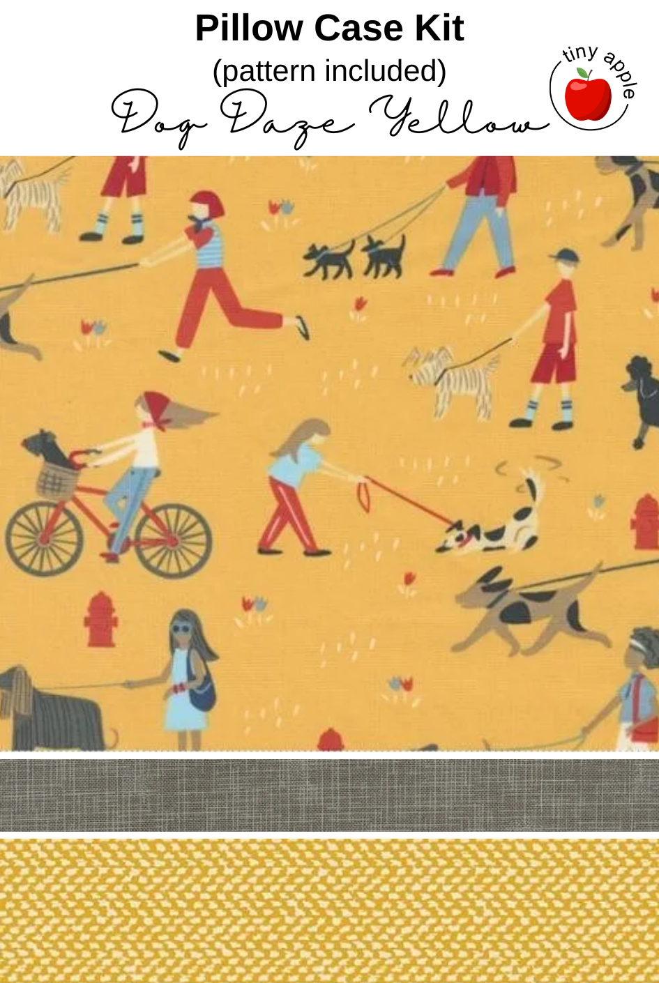 Kit: Burrito Pillowcase - Dog Daze Yellow (pattern included)