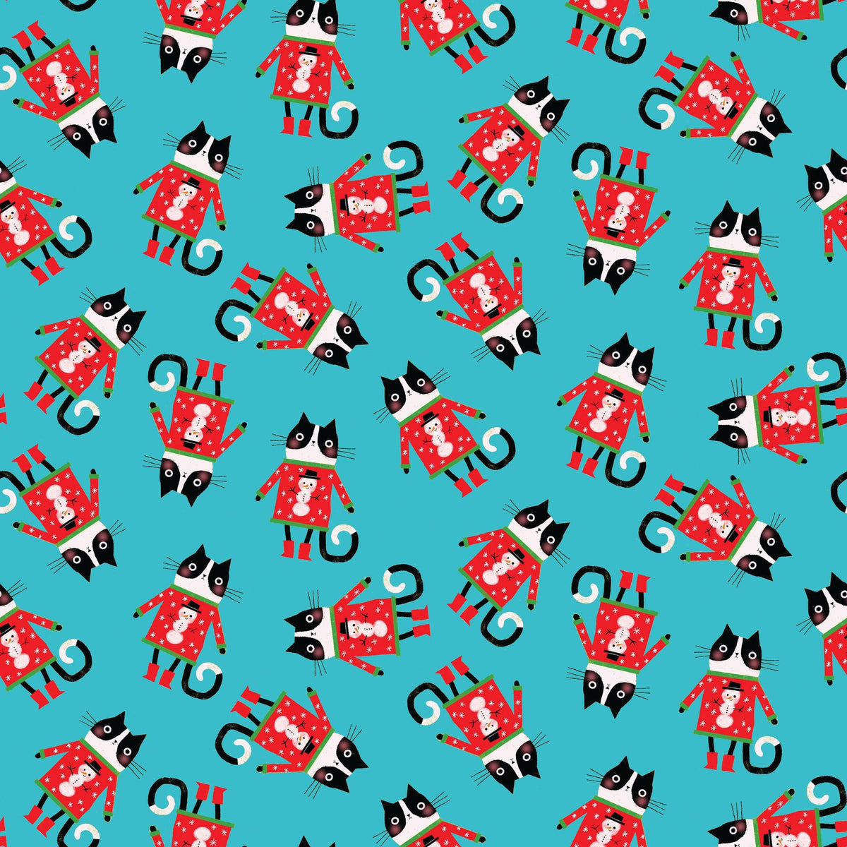 Meowy Christmas - Cat In A Sweater Toss - Turquoise