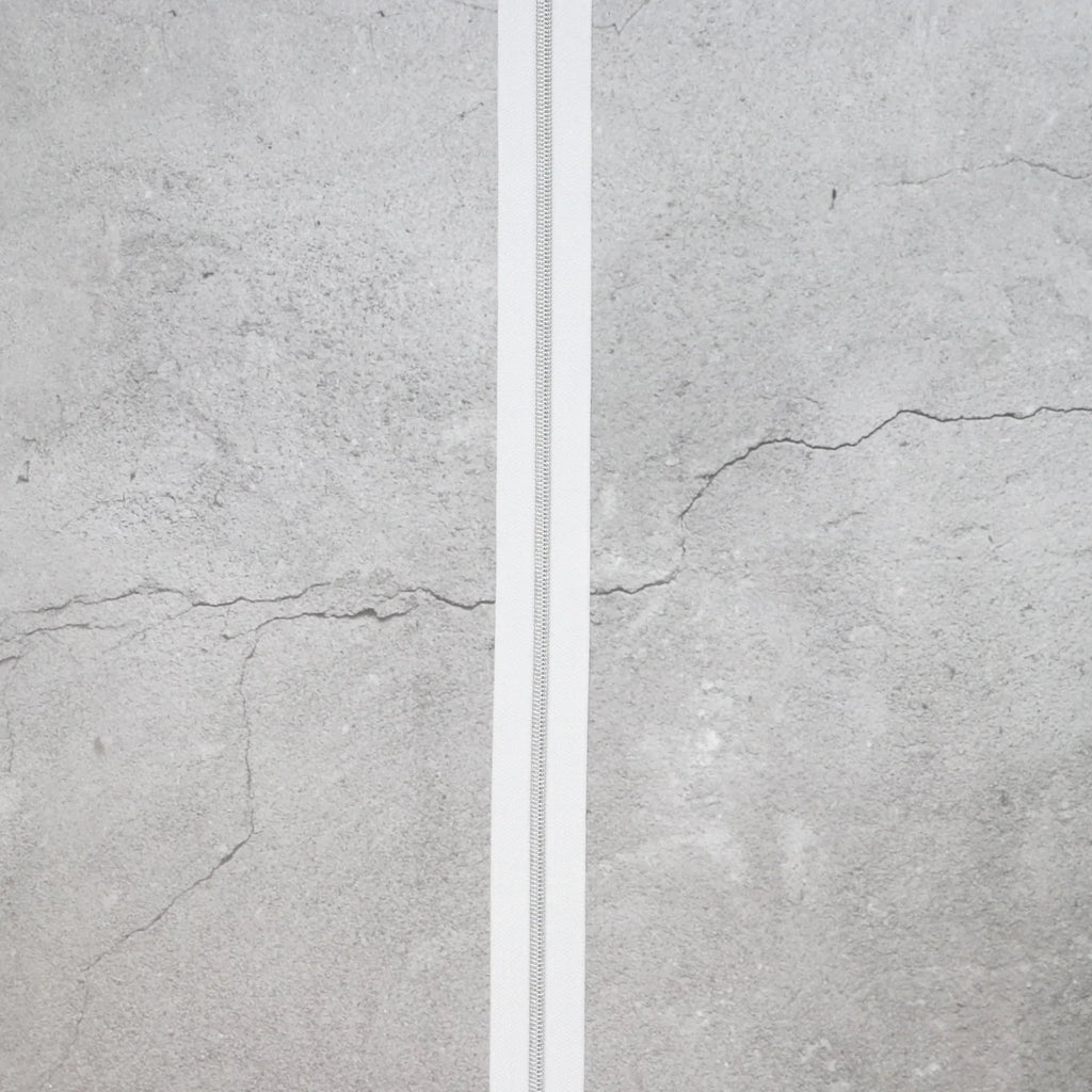 White Nylon Coil Zipper #3 - Nickel Finish