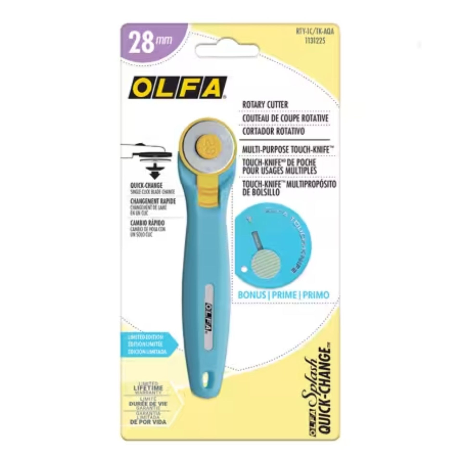 OLFA rotary cutter packaging on a white background