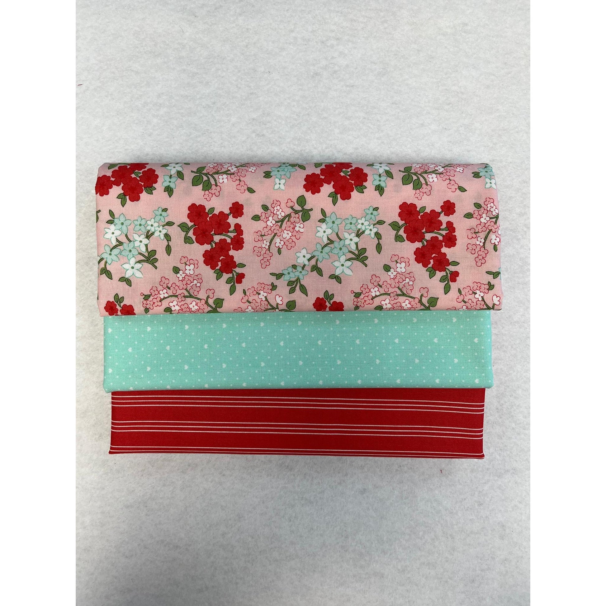 3 - 1 yard Bundle -Pink and Teal Floral with Stripe and Dots