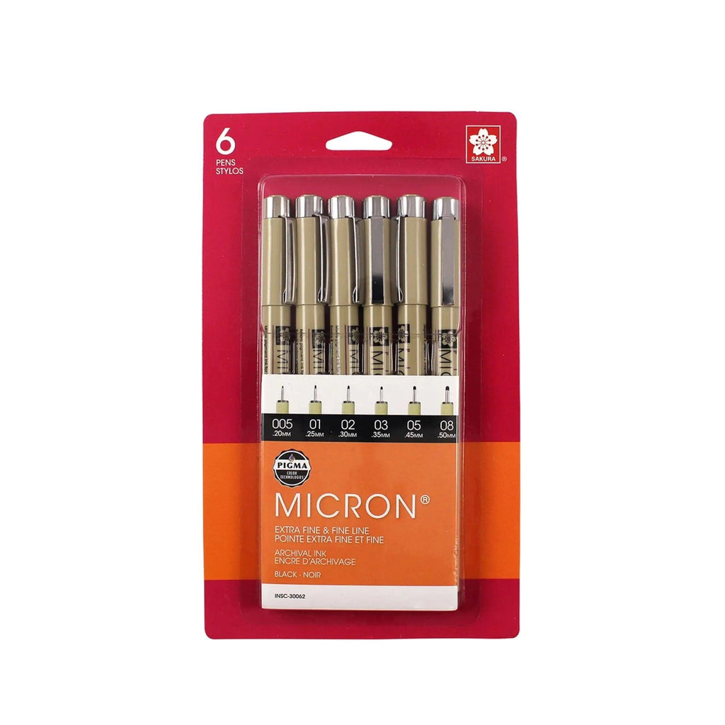 Sakura Pigma Micron Pen Set, 6 Sizes Black