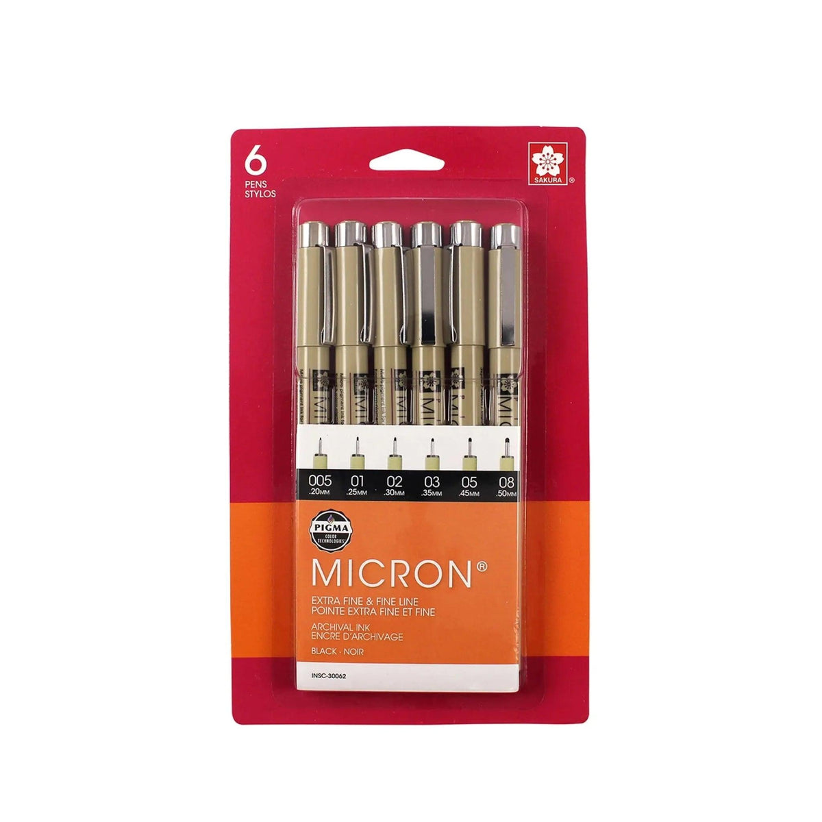 Sakura Pigma Micron Pen Set, 6 Sizes Black