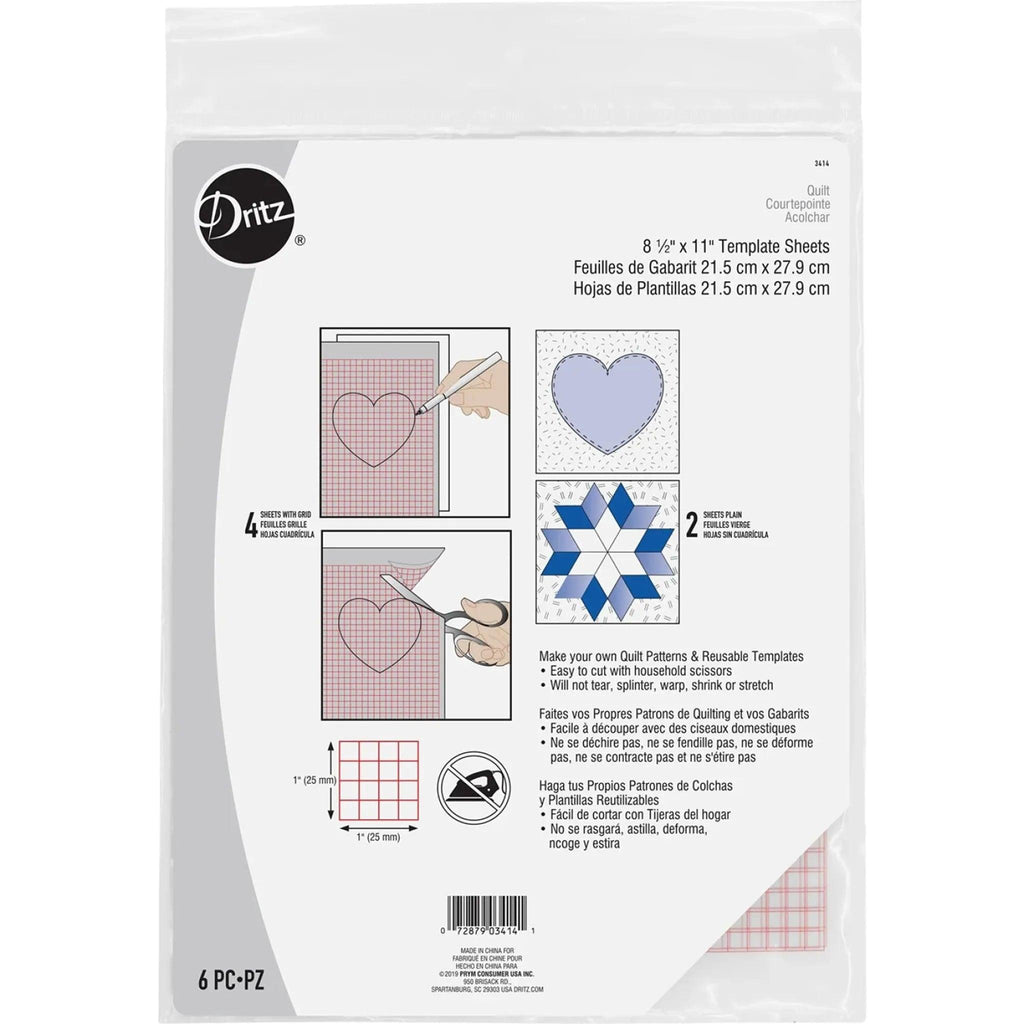 Dritz Non-Slip Vinyl Template Sheets 8 1/2" x 11" (6)