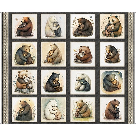 QT Bear Hugs - Bear Picture Patches - Charcoal Panel (36" x 43")