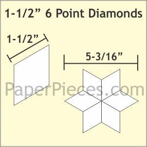 Paper Pieces: 6 Point Diamond 1 1/2" - Large Pack (450 pieces)