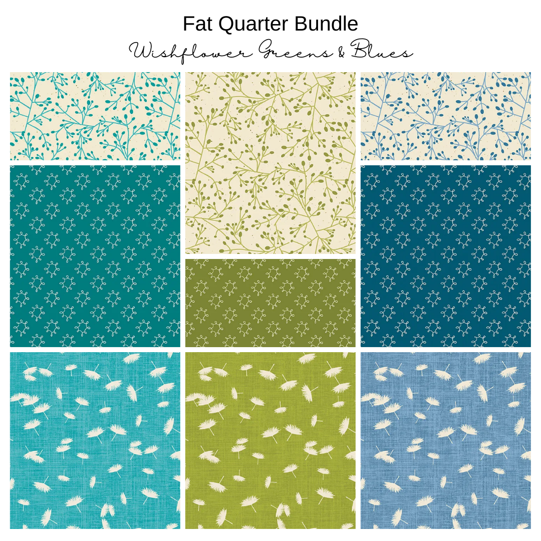 Fat Quarter Bundle (9) - Wishflower - Green and Blue