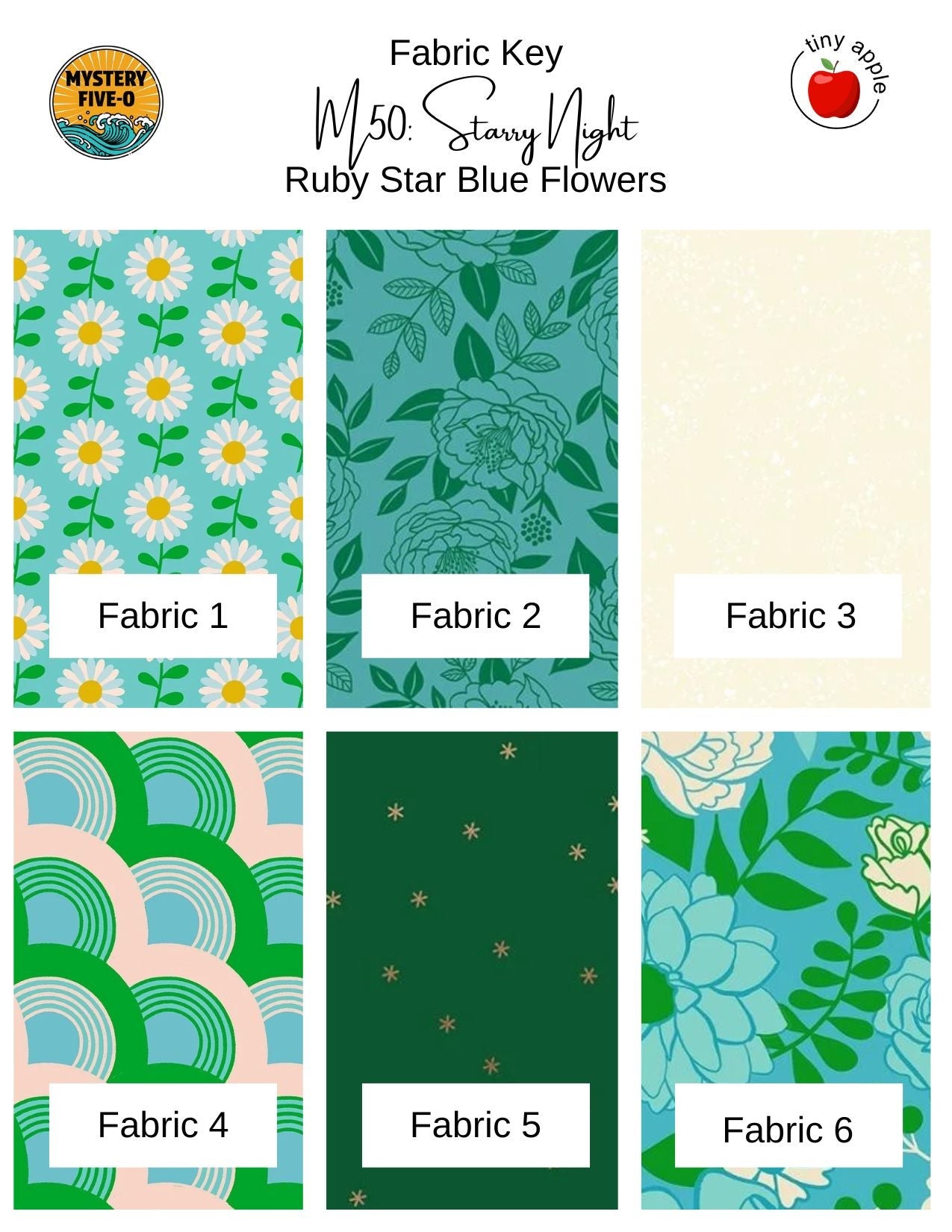 Fat Quarter Bundle (6) M50 | Ruby Star Blue Flowers 2