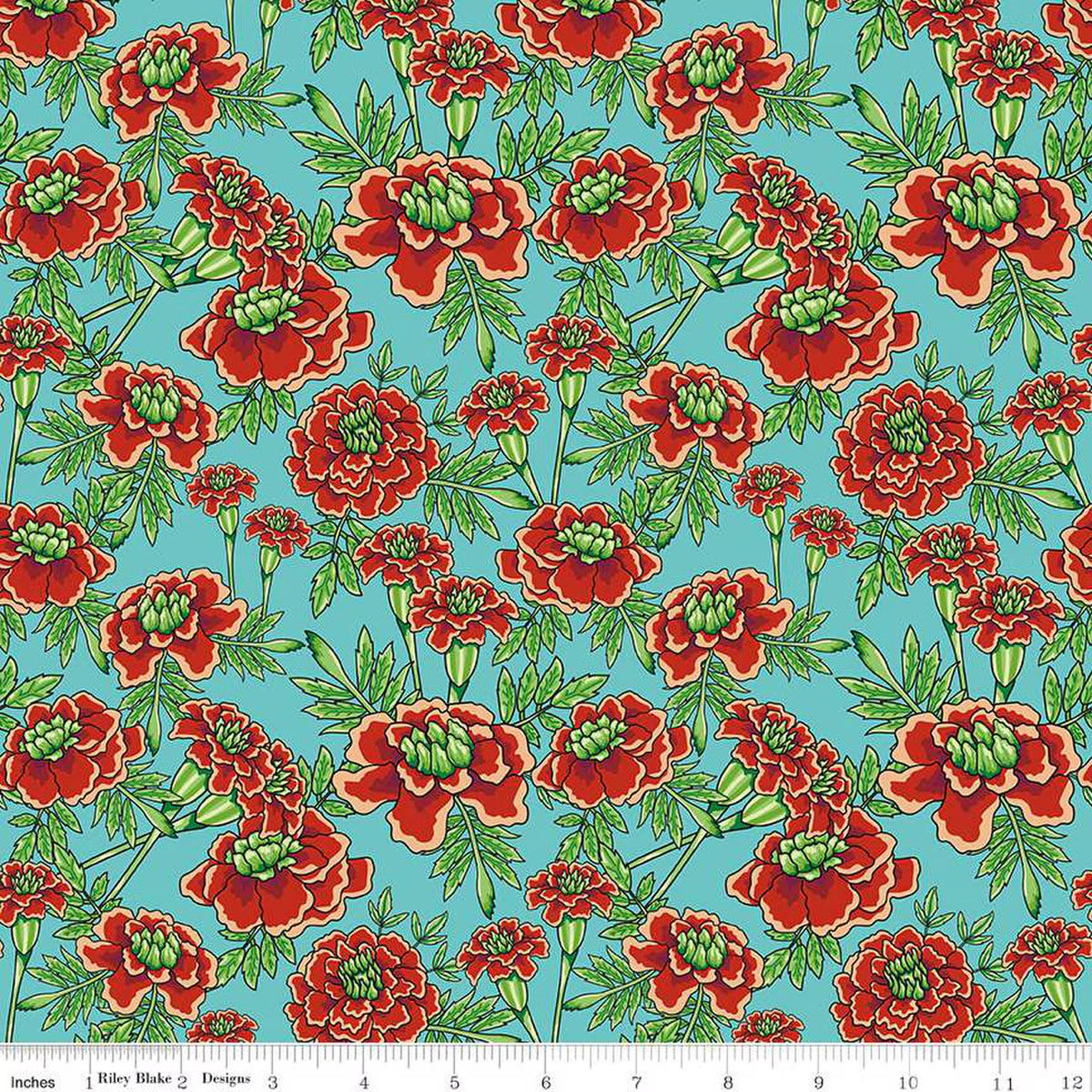 Botanic Blast by Sew Yeah Quilting - Small Carnations: Turquoise