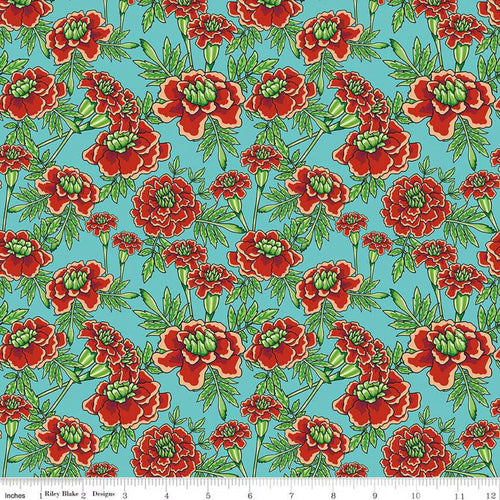 Botanic Blast by Sew Yeah Quilting - Small Carnations: Turquoise