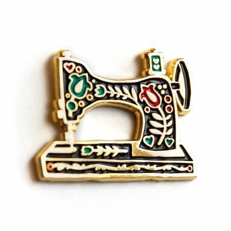 Vintage Sewing Machine Enamel Pin - Black
