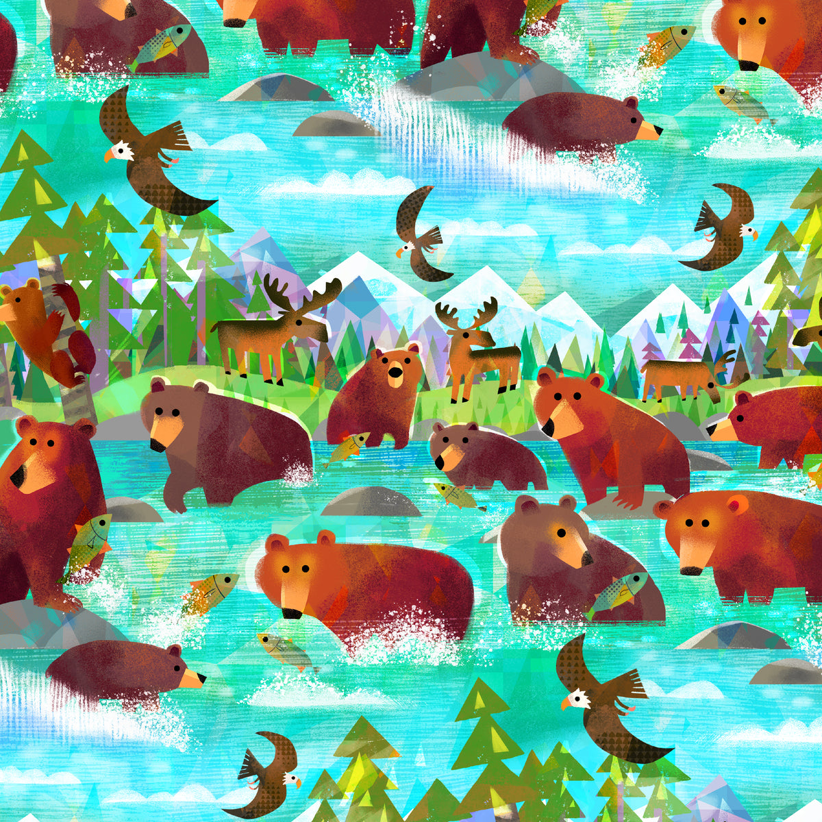 Animal Kingdom - Bathing Bears - Turquoise