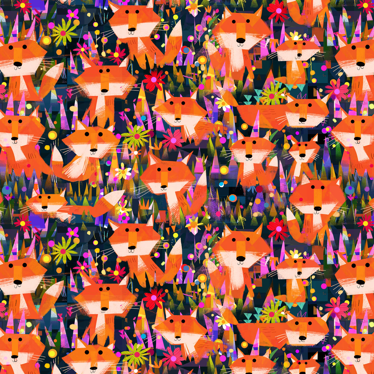 Animal Kingdom - Foxes and Flowers - Midnight Blue