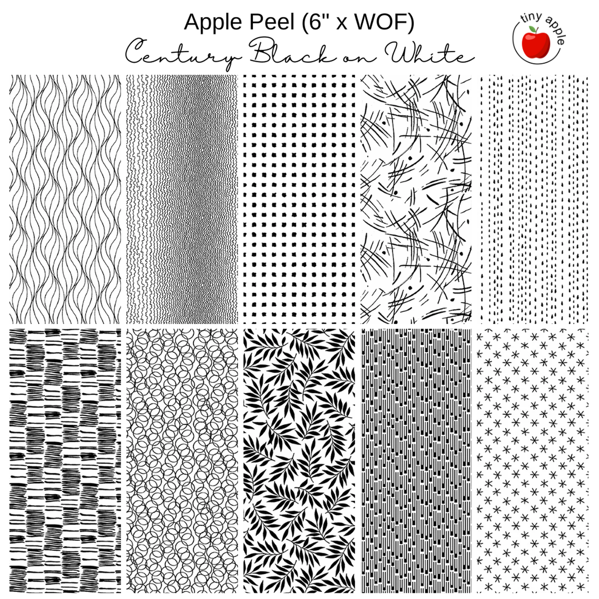 6" Apple Peels (10) - Century Black on White