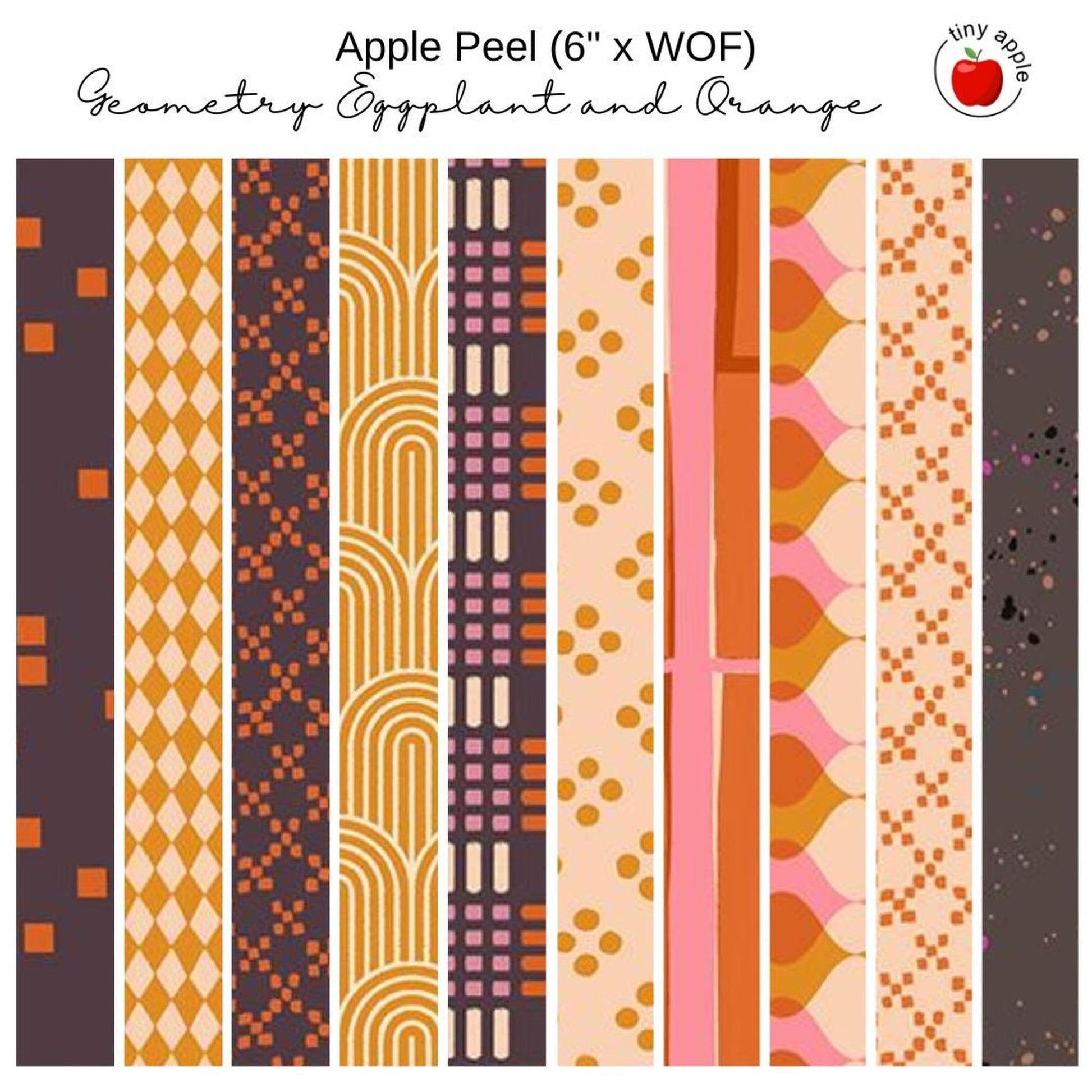 6" Apple Peels (10) - Geometry - Eggplant and Orange