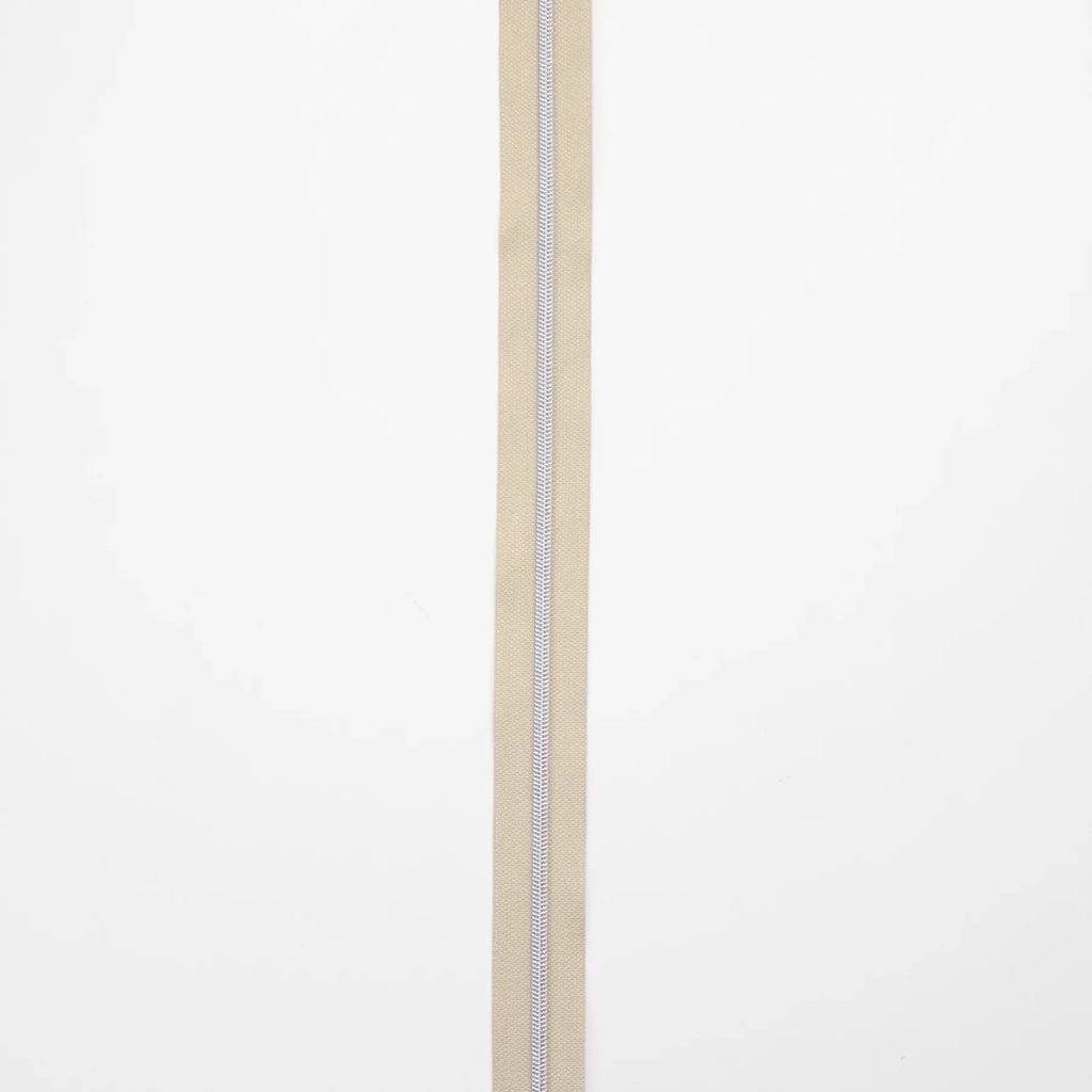 Beige Nylon Coil Zipper #3 - Nickel Finish