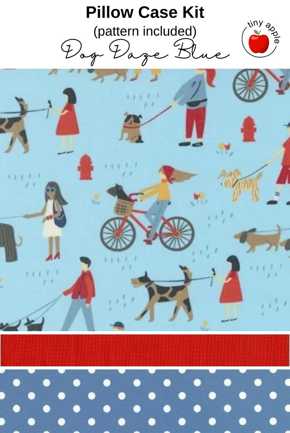 Kit: Burrito Pillowcase - Dog Daze Blue (pattern included)