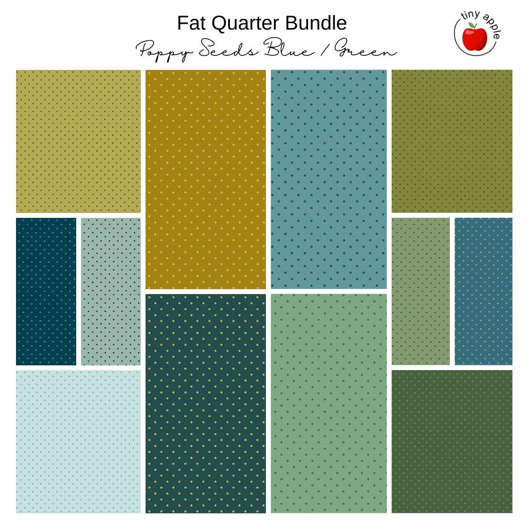 Fat Quarter Bundle (12) - Poppy Seeds Blue / Green