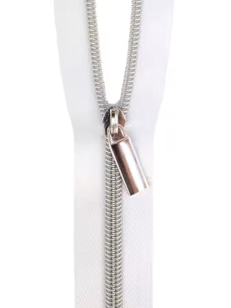 White #5 Zipper - 30 inches with 2 Zipper Pulls | Multiple Finishes