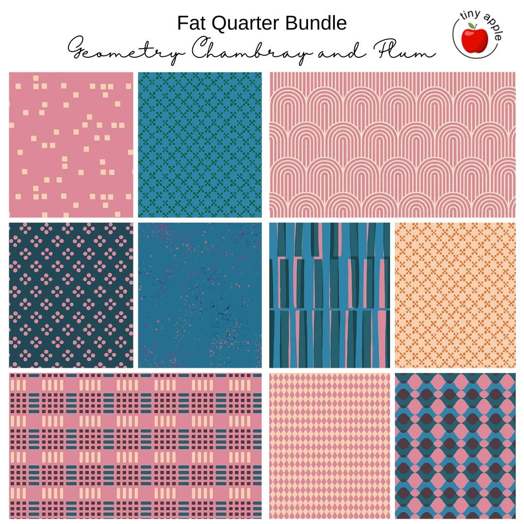 Fat Quarter Bundle (10) - Geometry - Chambray and Plum