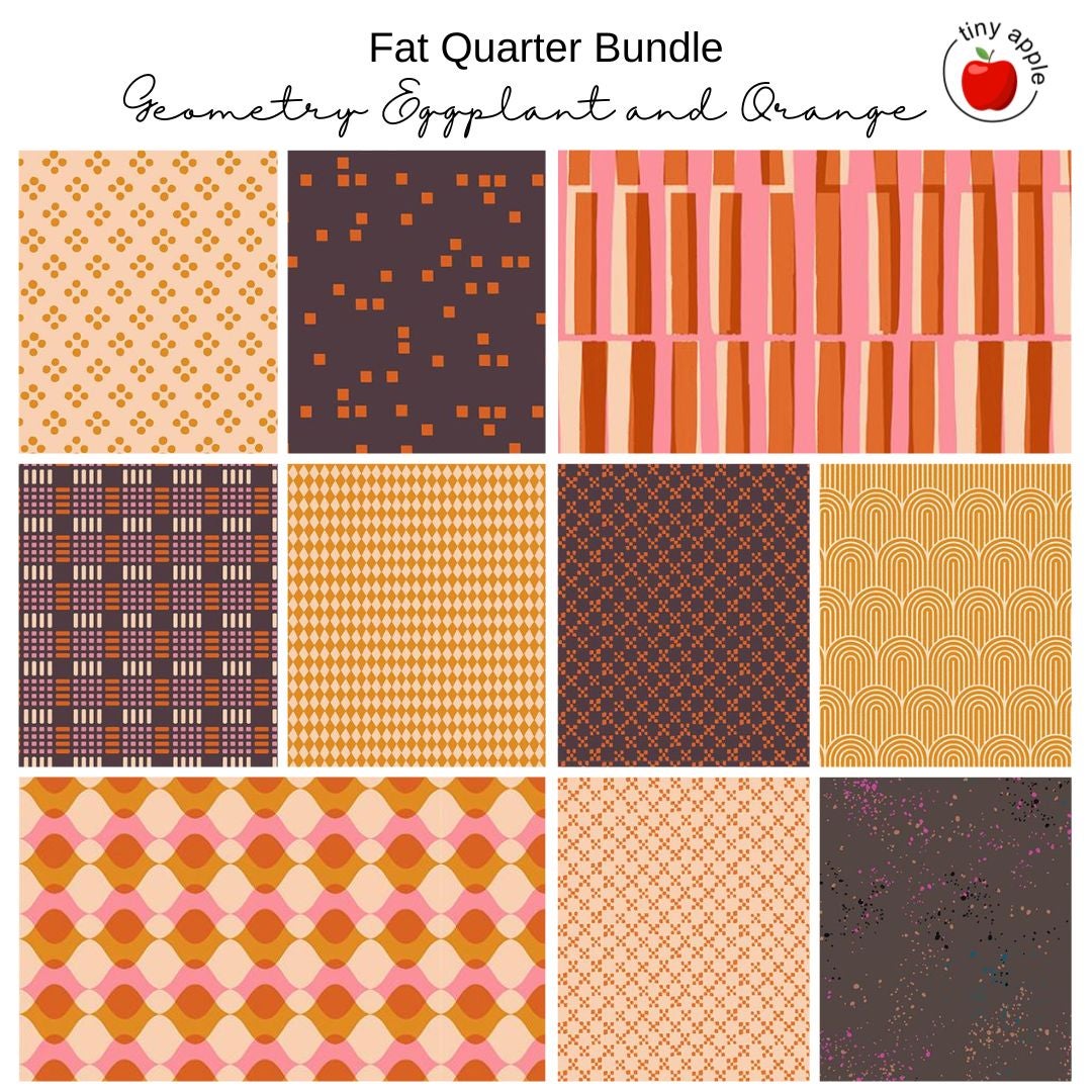 Fat Quarter Bundle (10) - Geometry - Eggplant and Orange