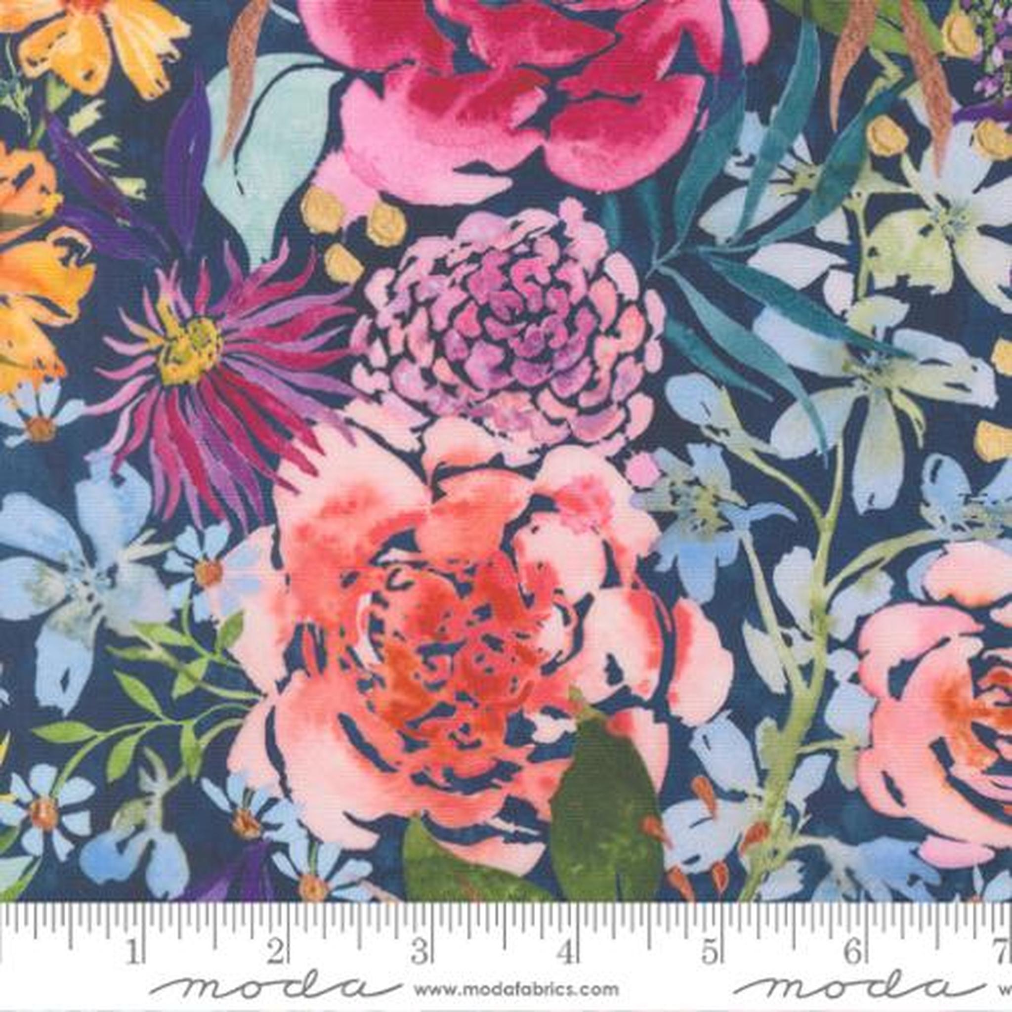 Soulstice Midsummer Bloom Large Floral Watercolor - Navy