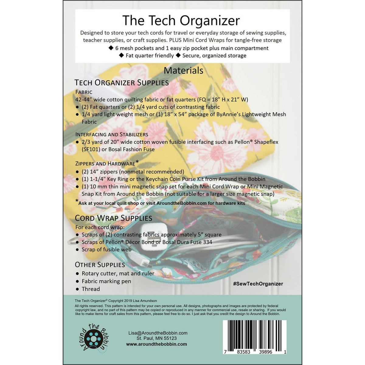 Tech Organizer Sewing Pattern | Around The Bobbin
