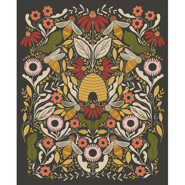 Bee Garden by Gingiber - Black Panel (36" x 44")