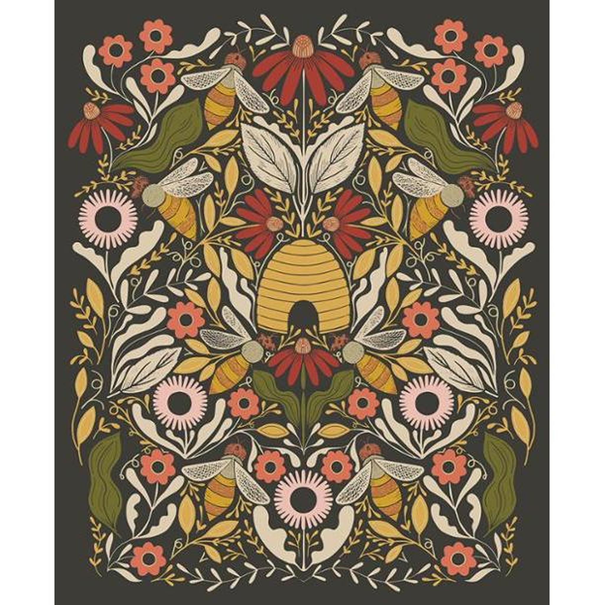 Bee Garden by Gingiber - Black Panel (36" x 44")