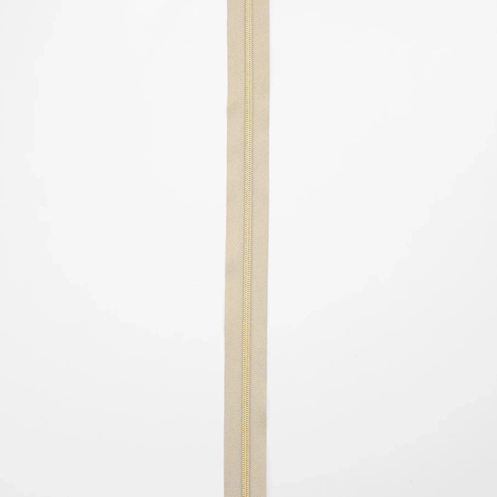 Beige Nylon Coil Zipper #3 - Gold Finish