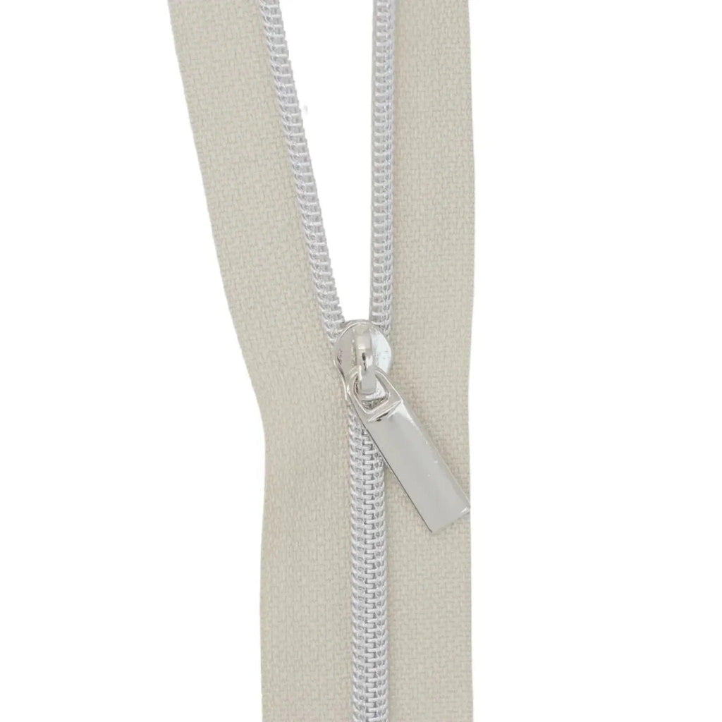 Beige Nylon Coil Zipper #3 - Nickel Finish