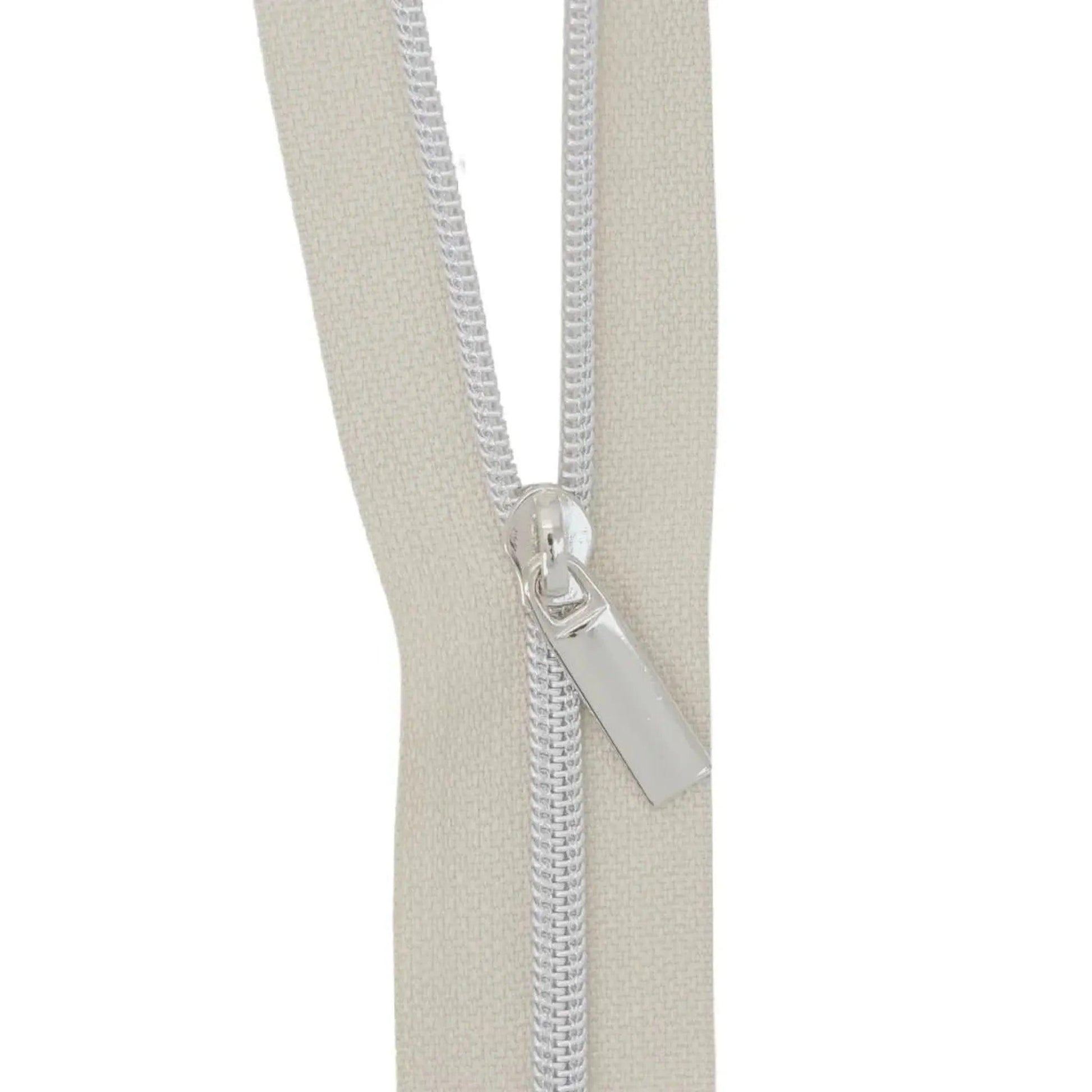 Beige Nylon Coil Zipper #3 - Nickel Finish