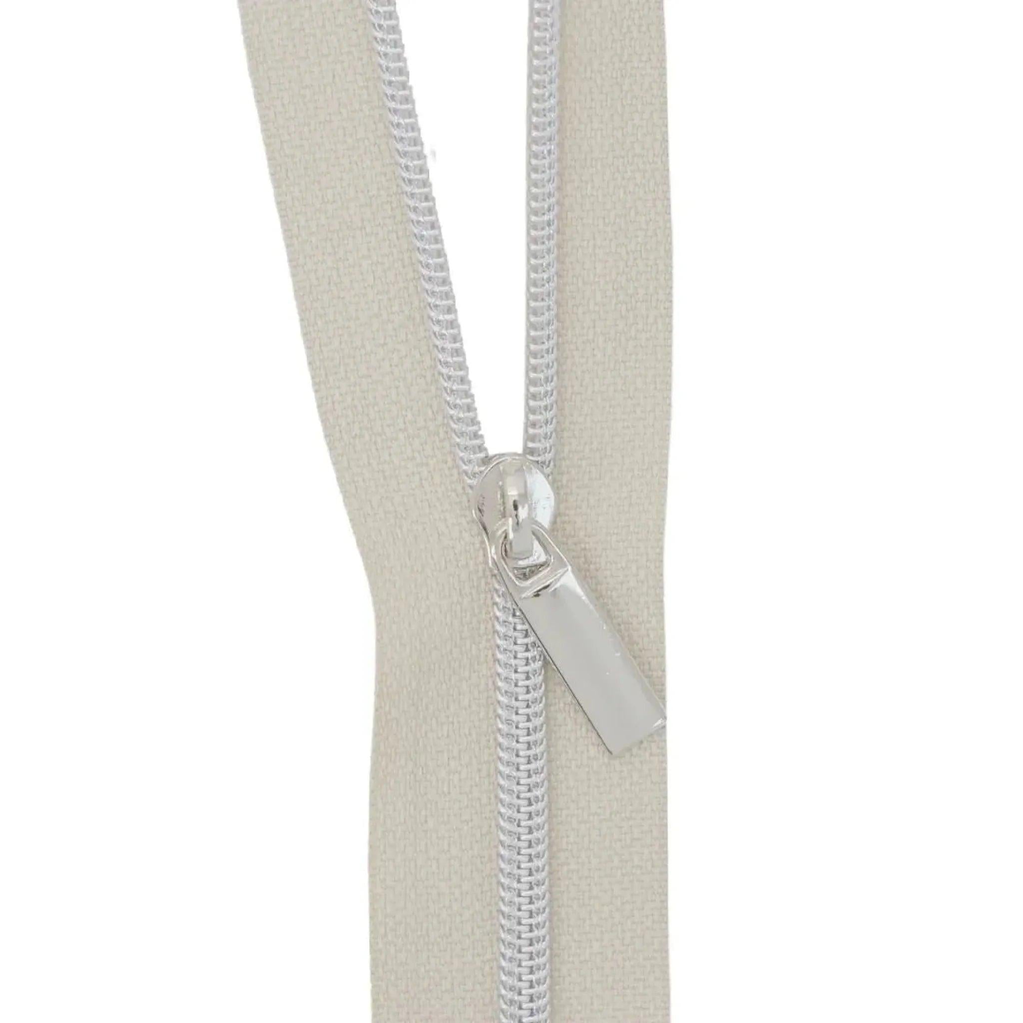 Beige Nylon Coil Zipper #3 - Nickel Finish