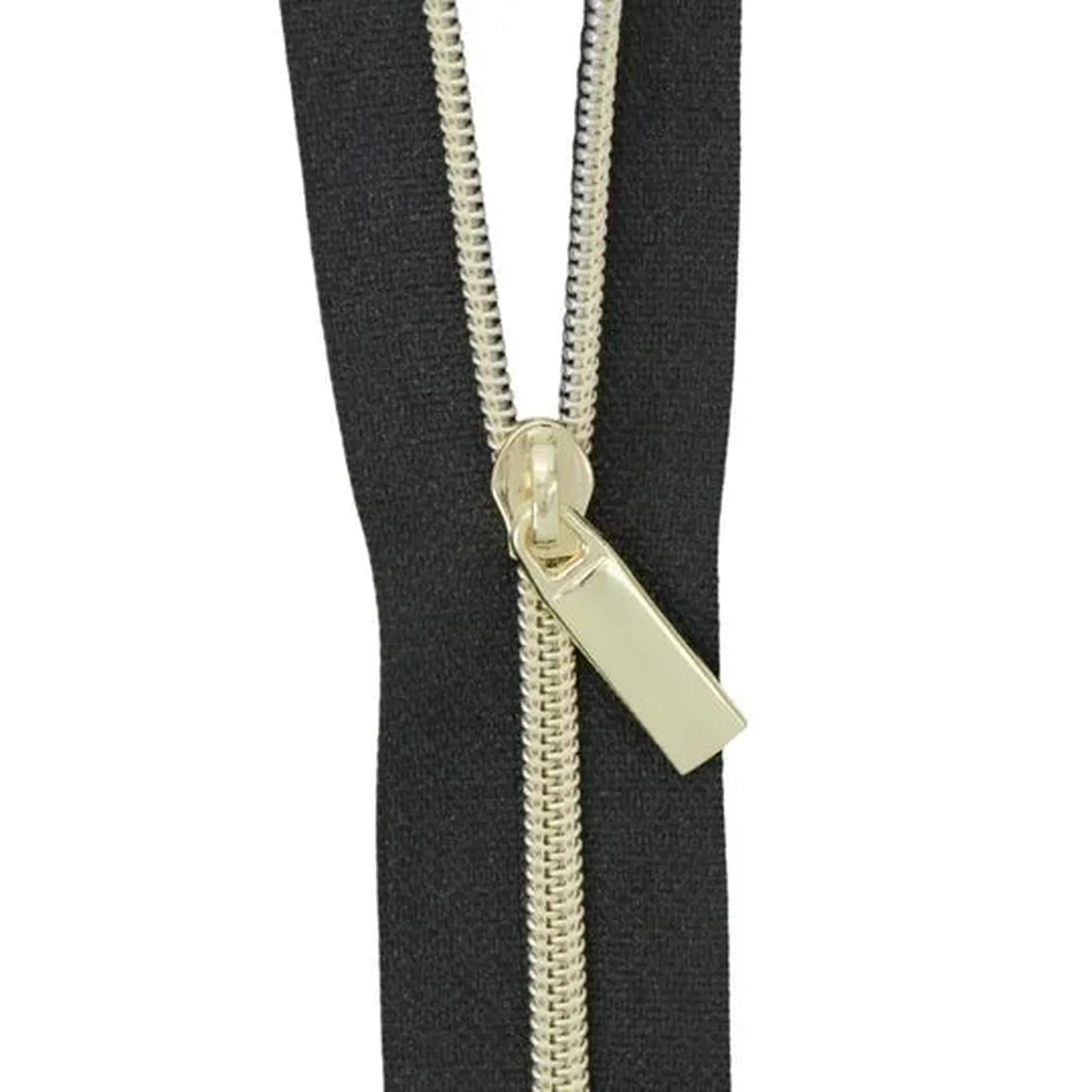 Black Nylon Coil Zipper #3 - Gold finish