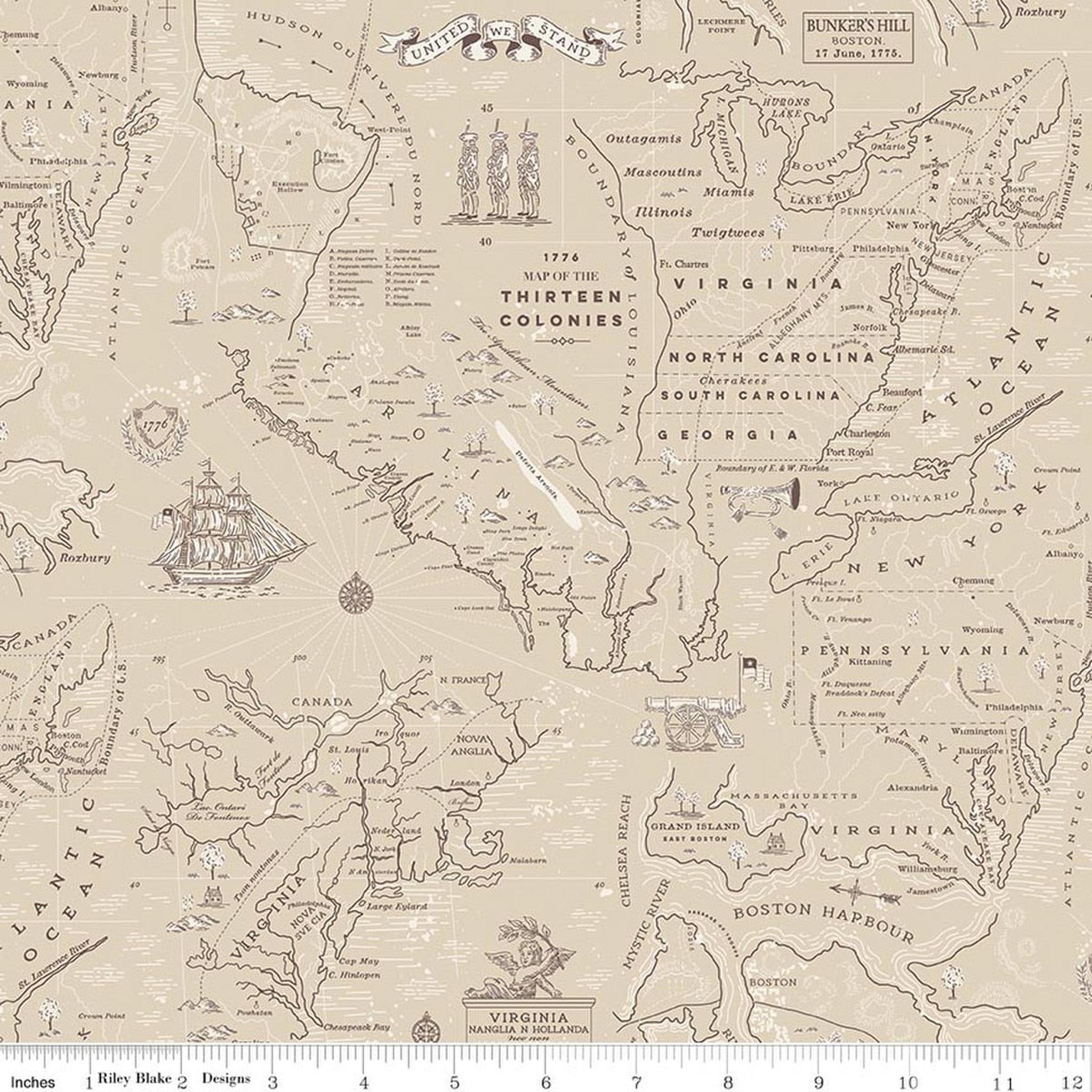 Riley Blake Independence Colonial Map - Beige