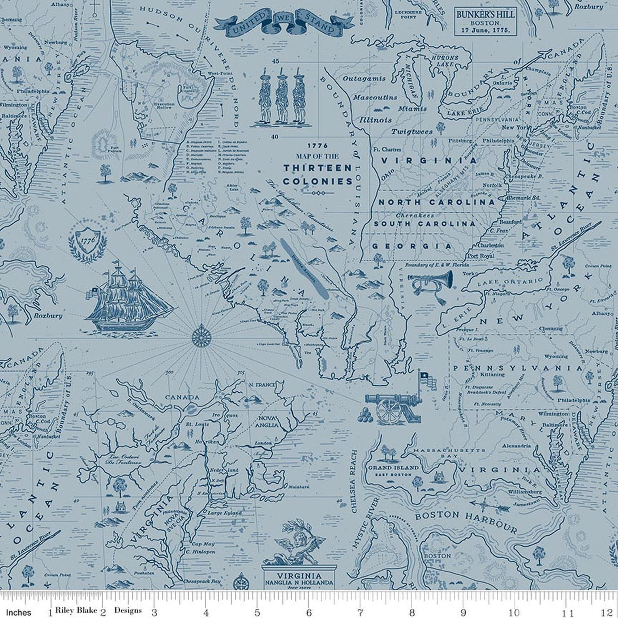 Riley Blake Independence Colonial Map - Blue
