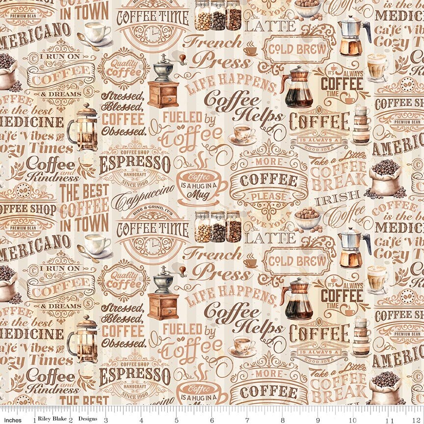Coffee Time by Riley Blake - Text Cream
