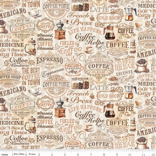 Coffee Time by Riley Blake - Text Cream