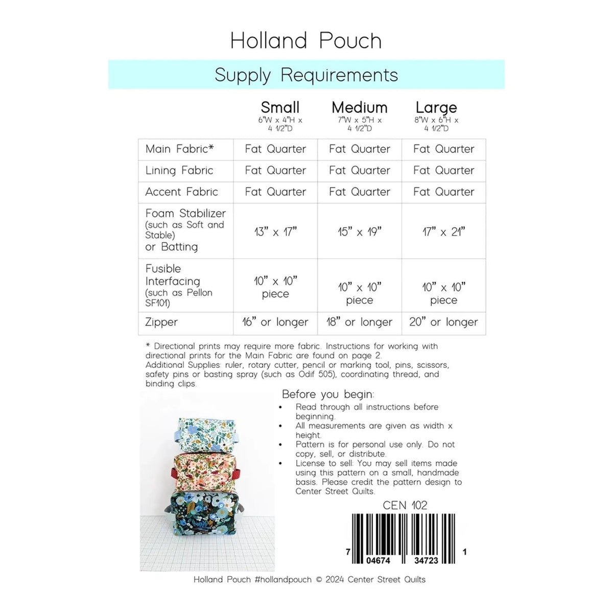 Pattern: Holland Pouch by Center Street Quilts