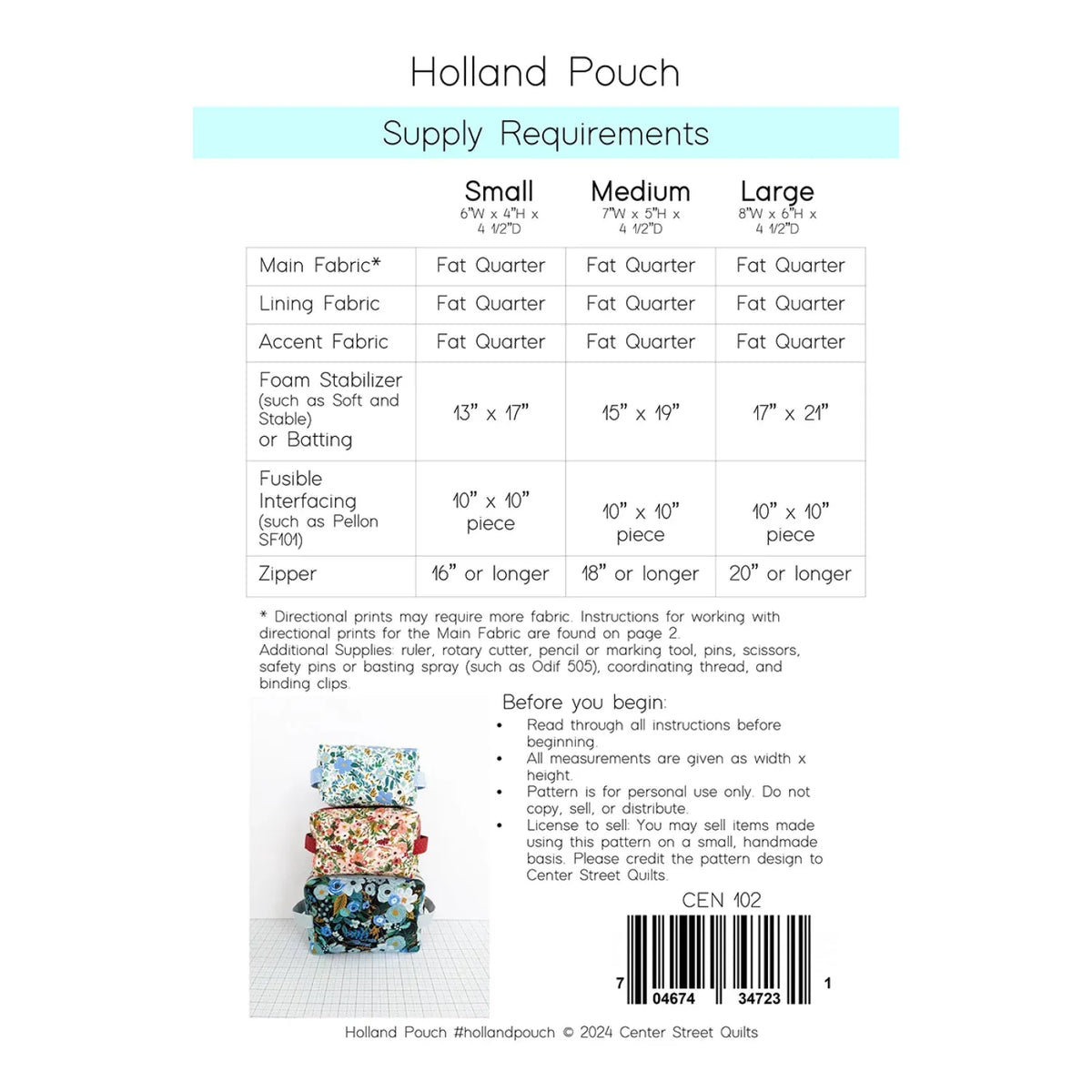 Pattern: Holland Pouch by Center Street Quilts