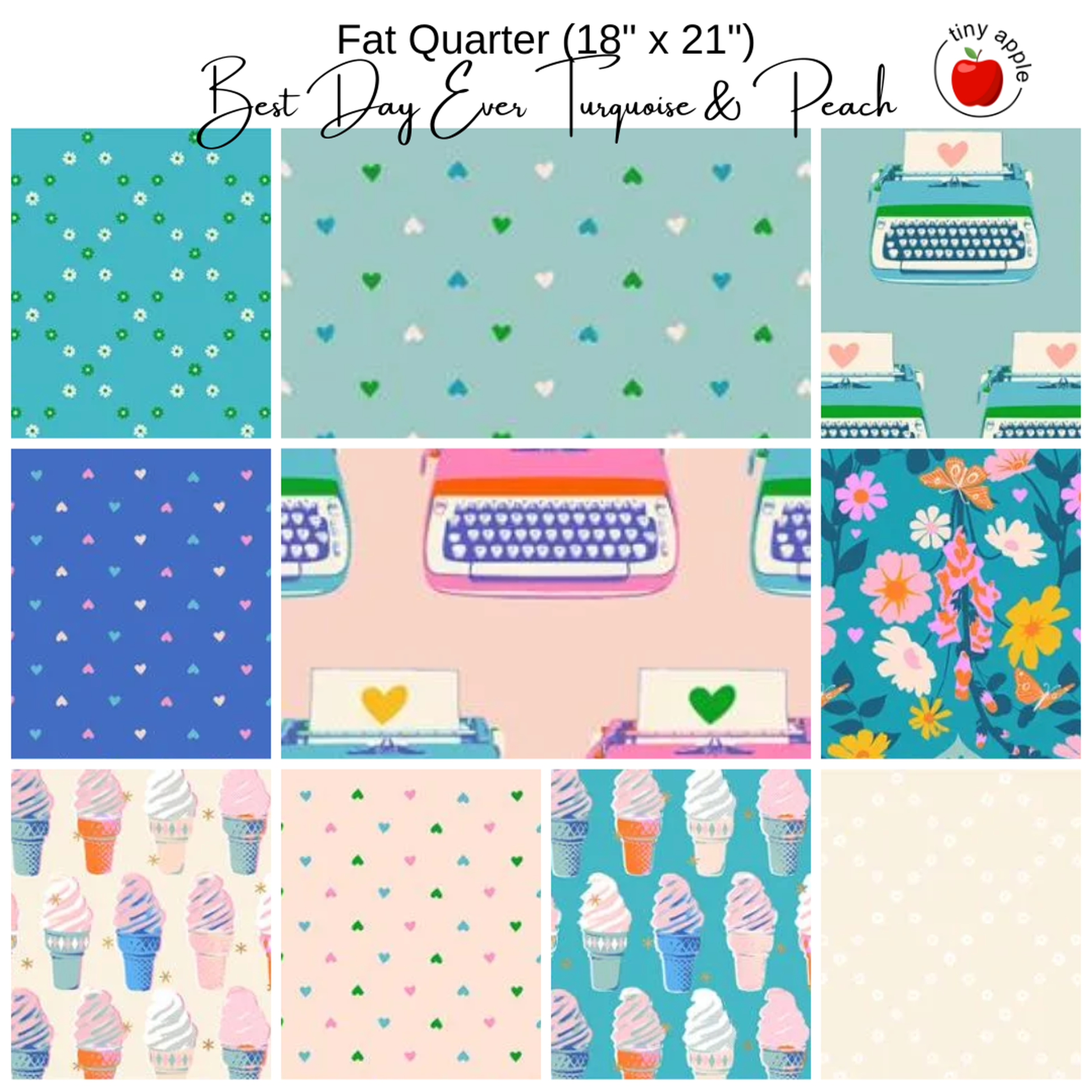 Fat Quarter Bundle (10) - Best Day Ever - Turquoise