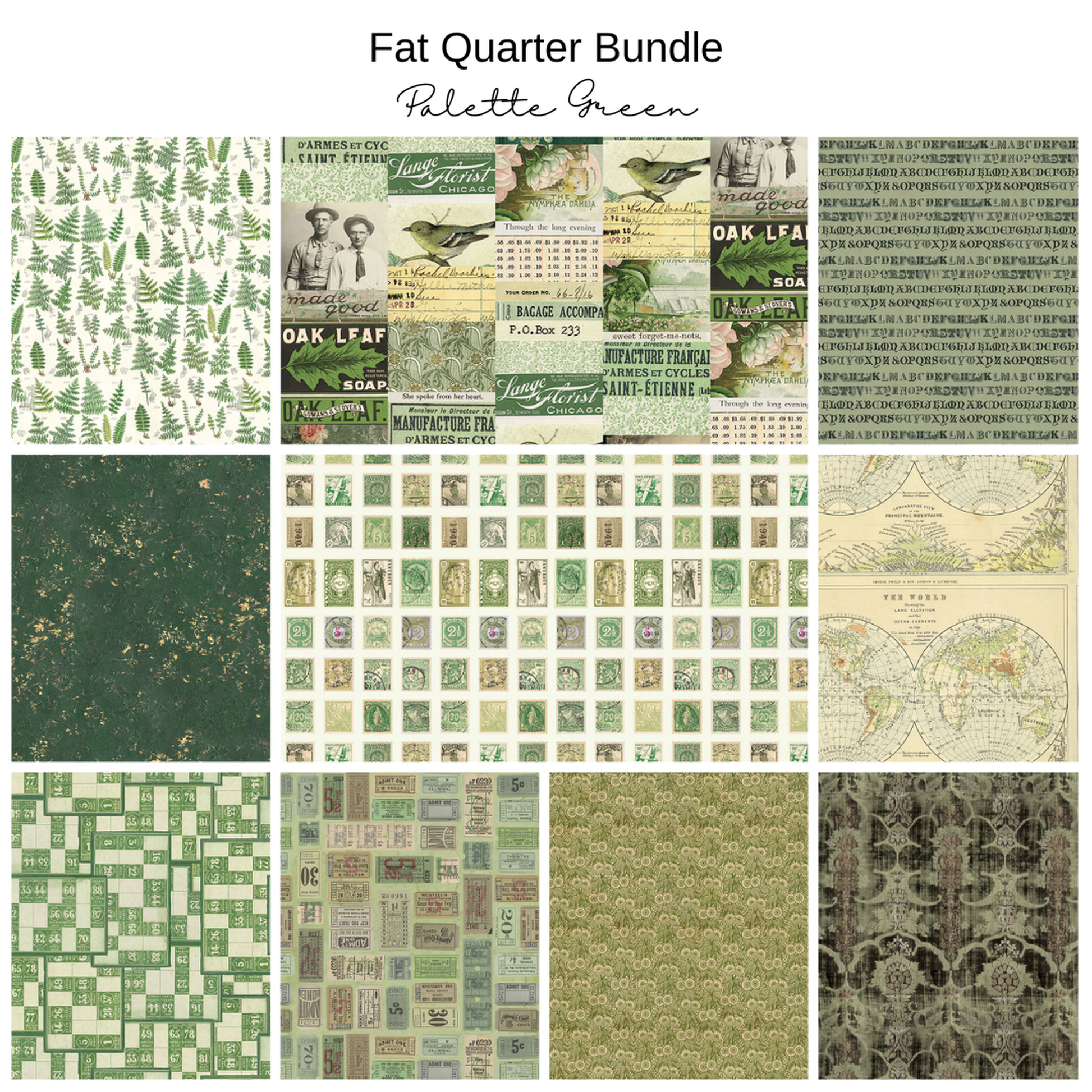 Fat Quarter Bundle (10) - Palette Green by Tim Holtz