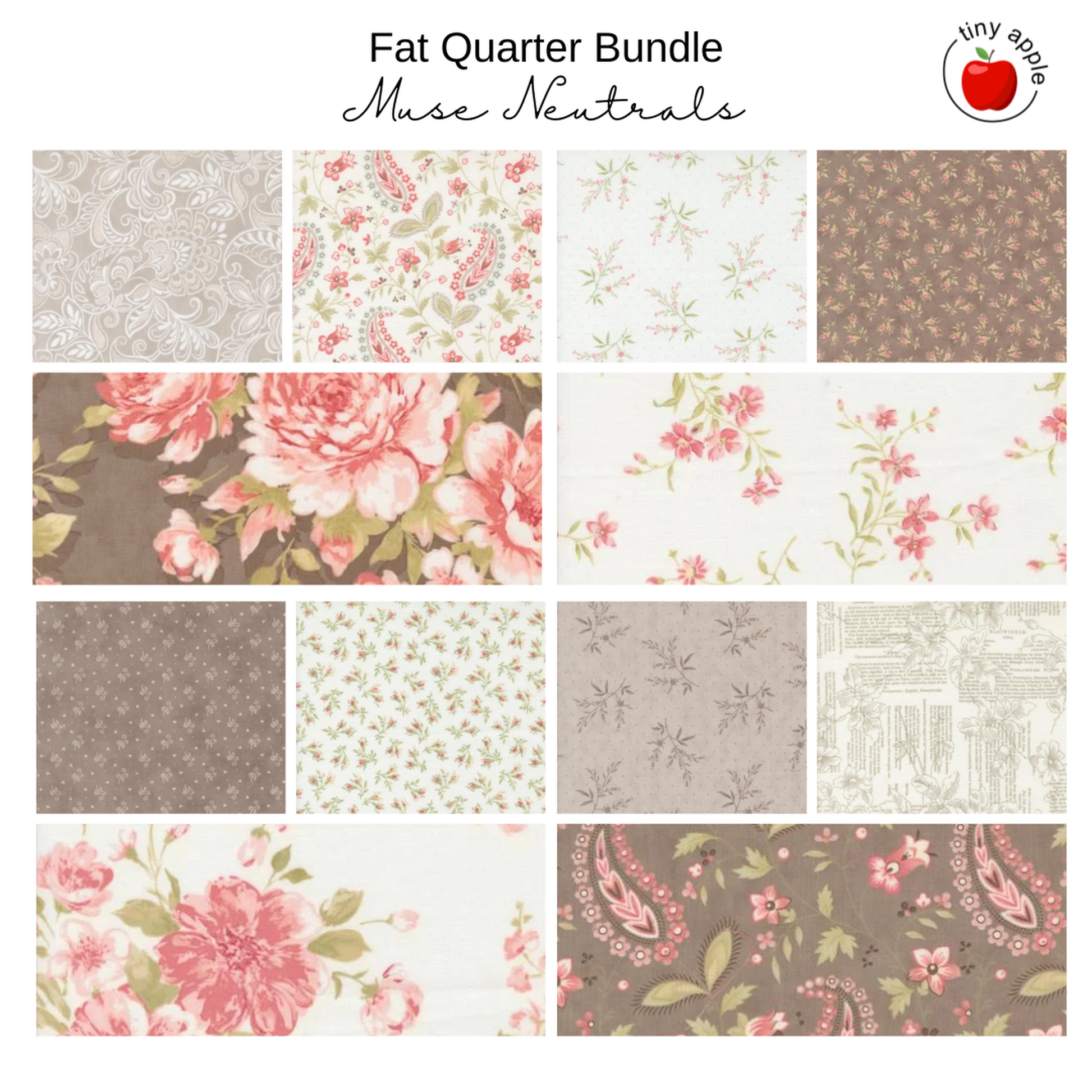 Fat Quarter Bundle (12) Muse Neutrals by 3 Sisters