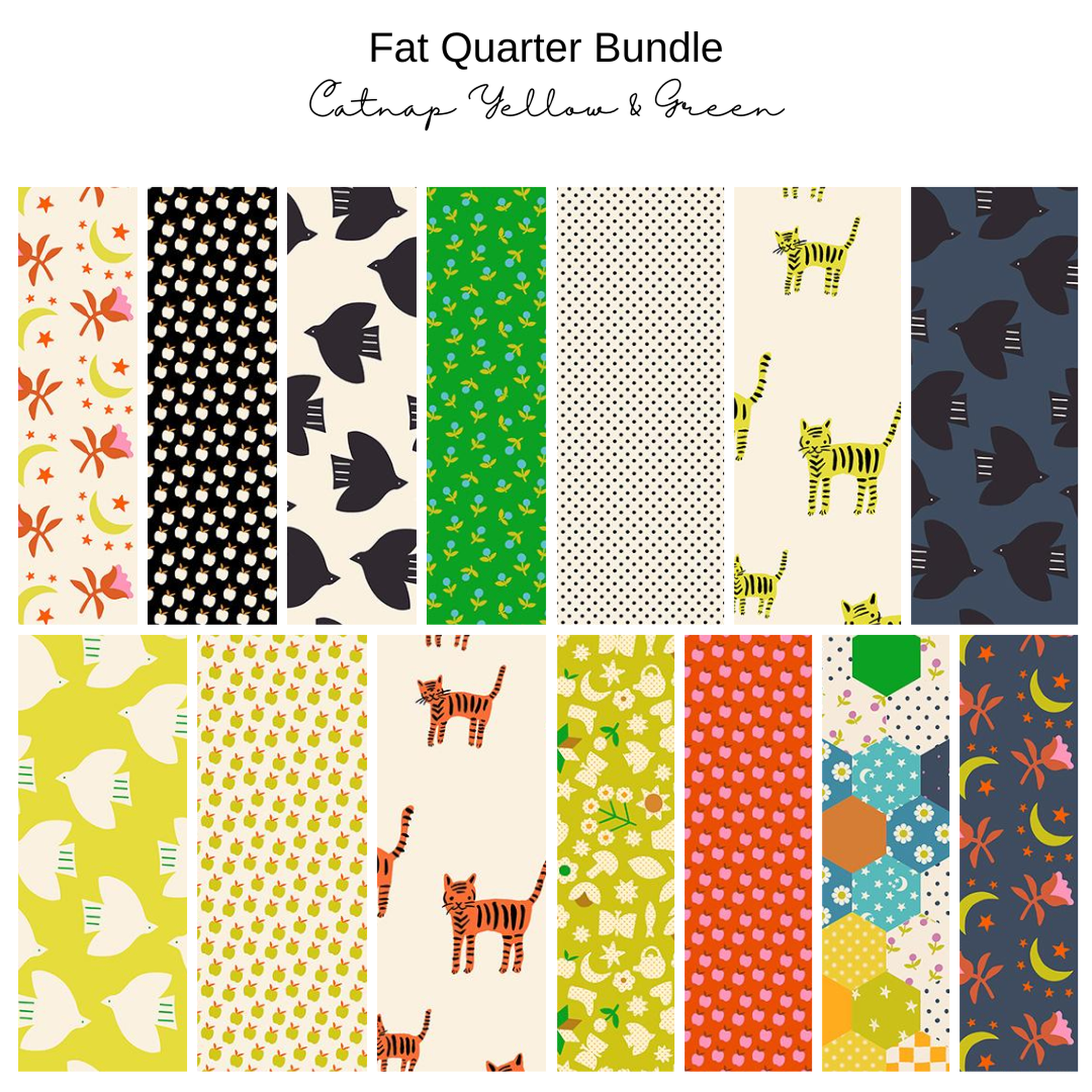 Fat Quarter Bundle (14) - Catnap - Yellow & Green