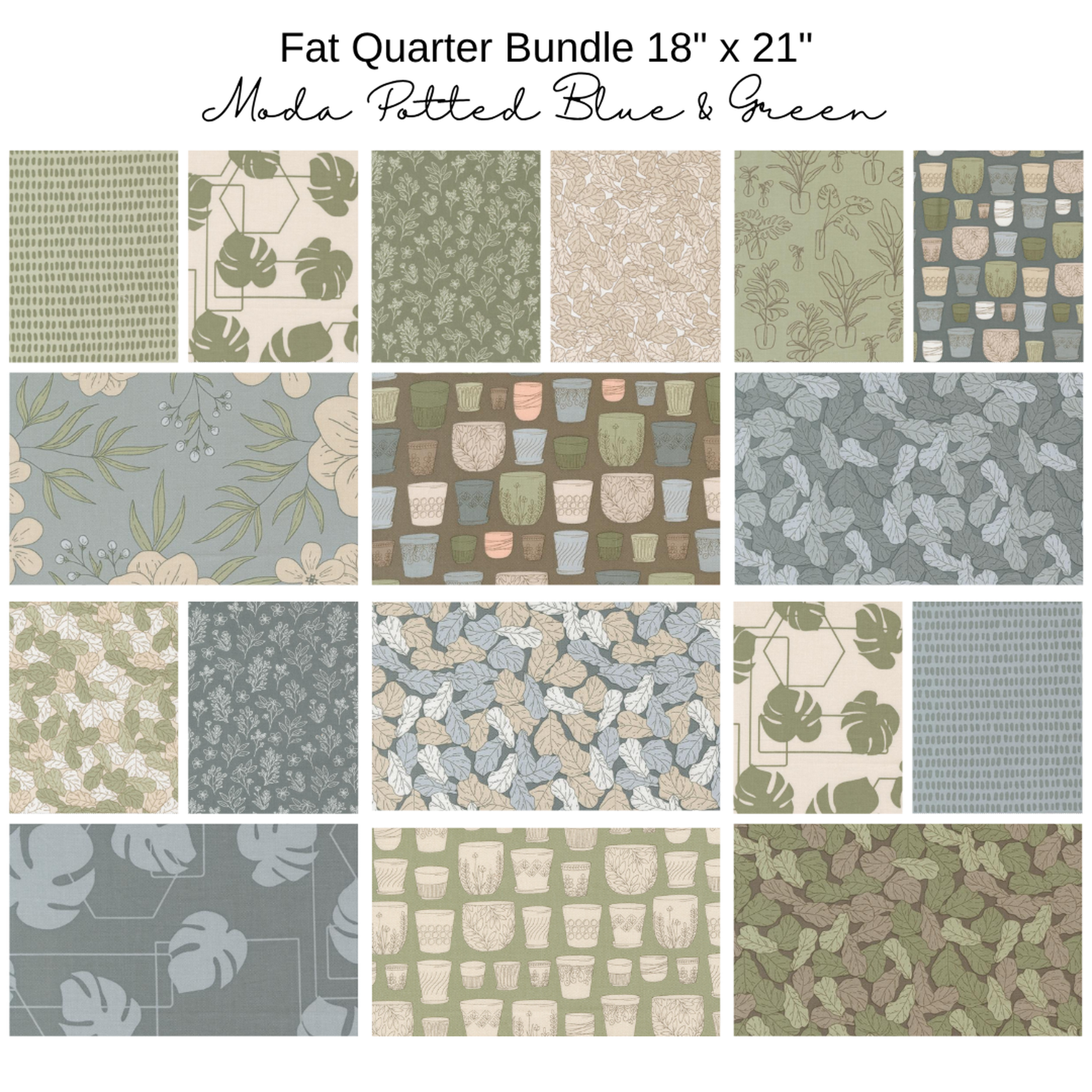 Fat Quarter Bundle (17) -Potted by Kiley's Quilt Room -Blue