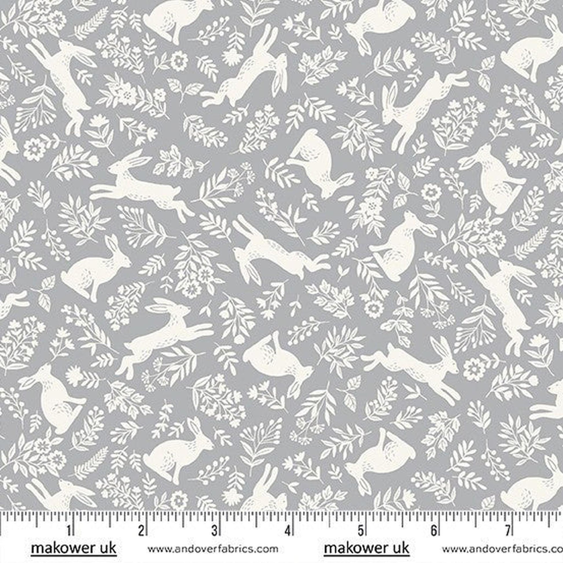 Foxwood by Makower UK - Bounding Bunnies Grey