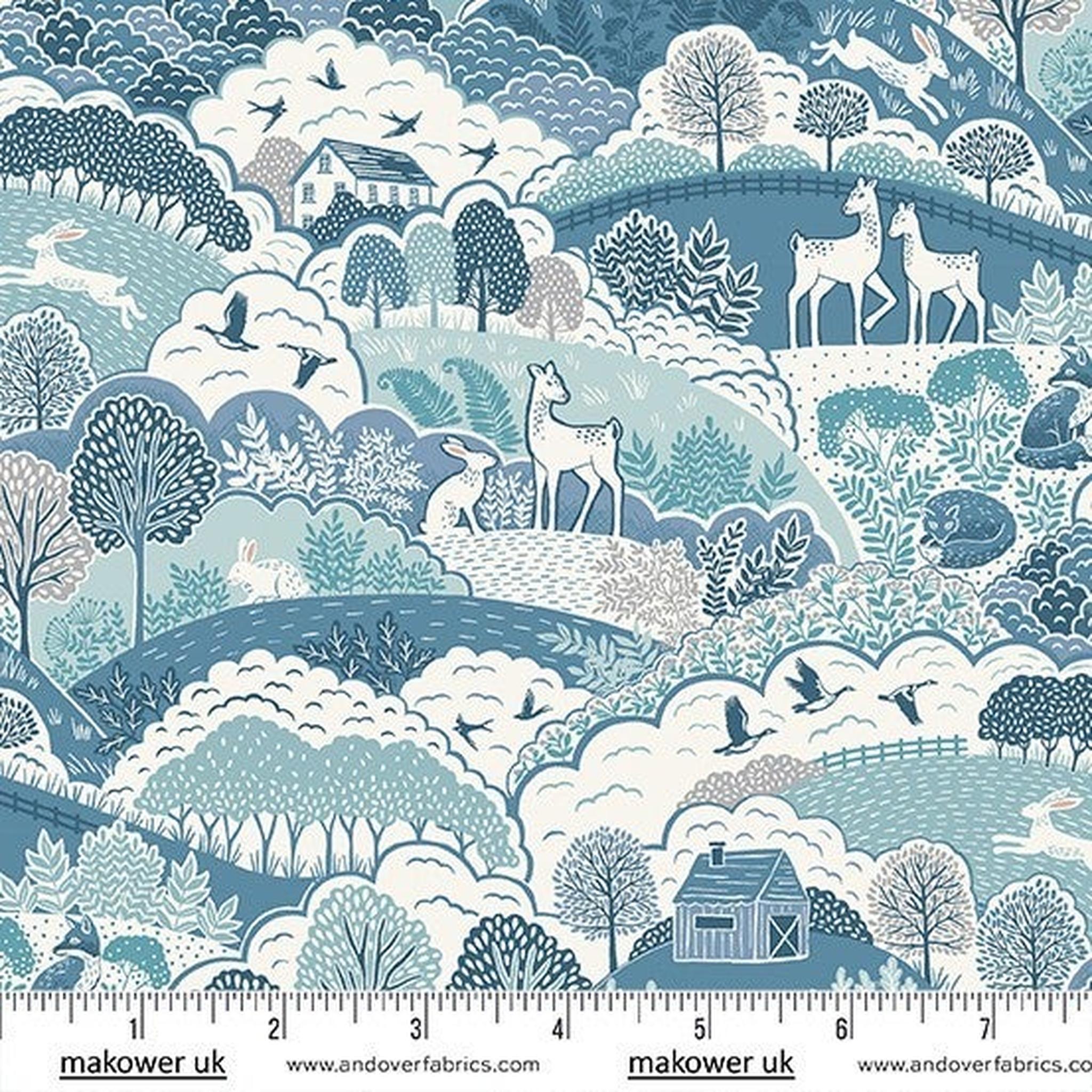Foxwood by Makower UK - Rolling Hills Blue