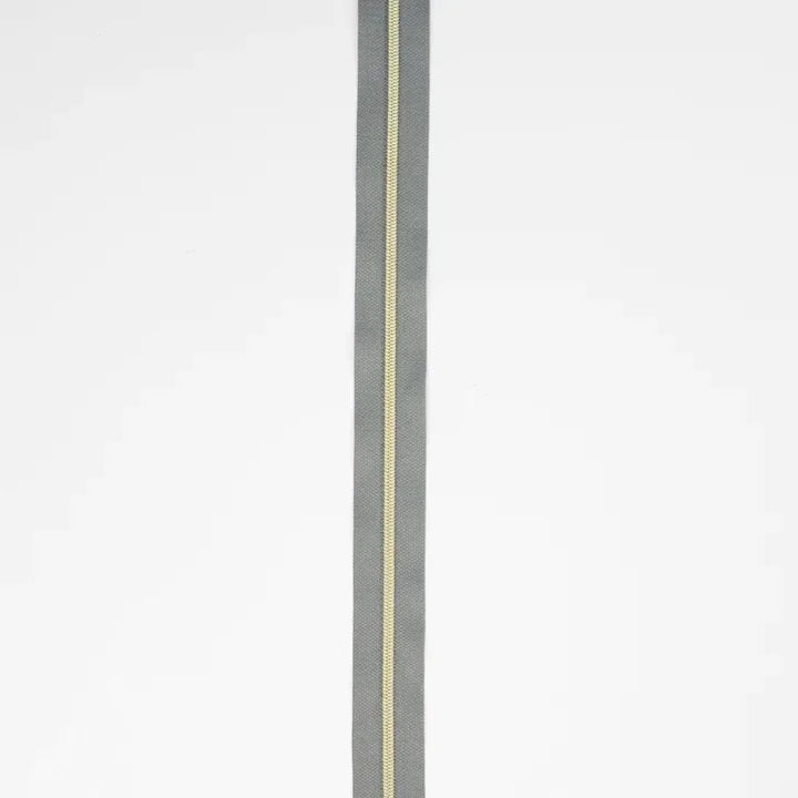 Grey Nylon Coil Zipper #3 - Gold Finish
