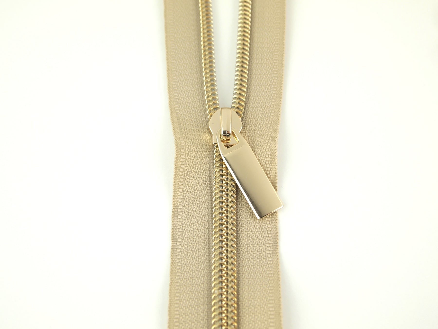 Beige Nylon Coil Zipper #3 - Gold Finish