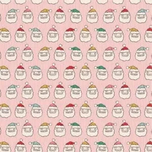 Oh What Fun Santa Heads Pink by Poppie Cotton
